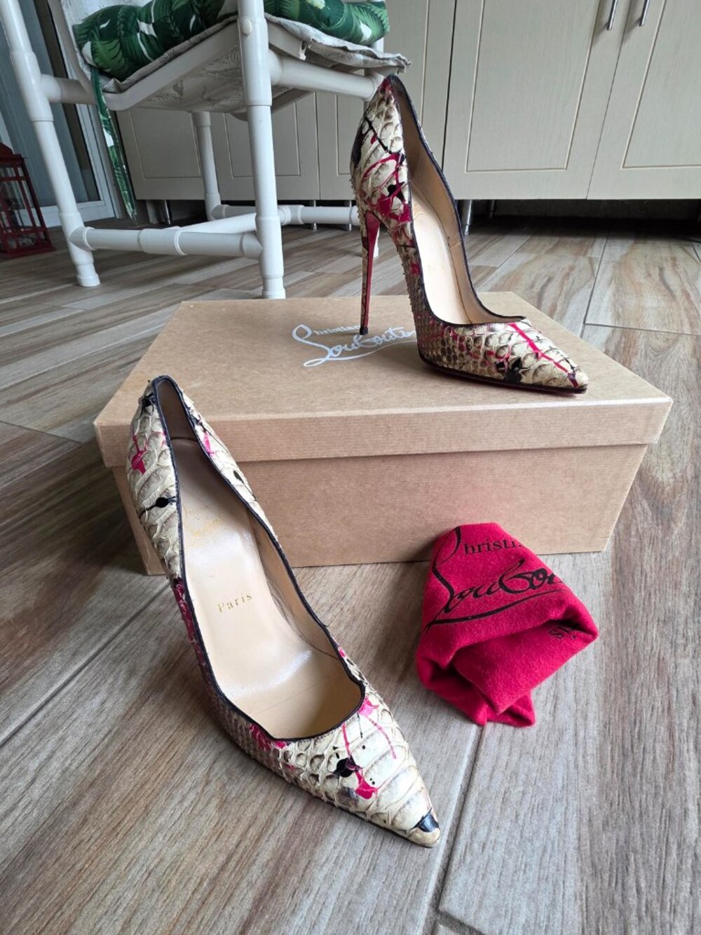 Christian Louboutin So-Kate 120 Python Graffiti Pumps Shoe Eur. 38.5